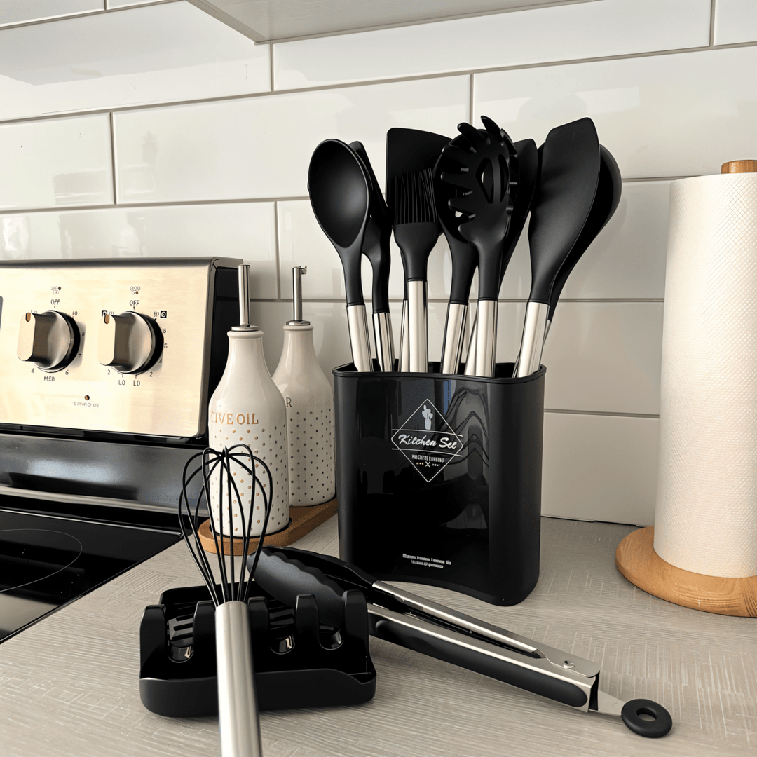 BowLift | 12-piece silicone kitchen utensil set with stainless steel handles for effortless cooking