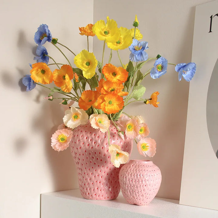 Ceramic vase in strawberry design, decorative flower vase for living room and kitchen | Bowlift