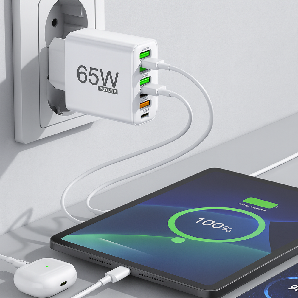 BowLift | Charger 65W Multi Port USB C Adaptor Compact Desktop Station