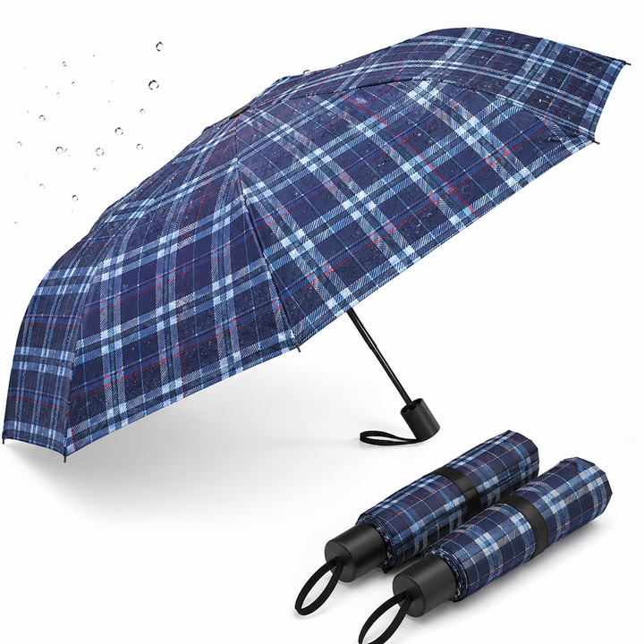 Compact Folding Travel Umbrella with Wind Resistant Fiberglass Ribs and Ergonomic Handle Bowlift