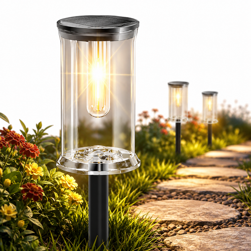 Solar stake lantern with integrated filament LED and weatherproof polycarbonate housing Bowlift