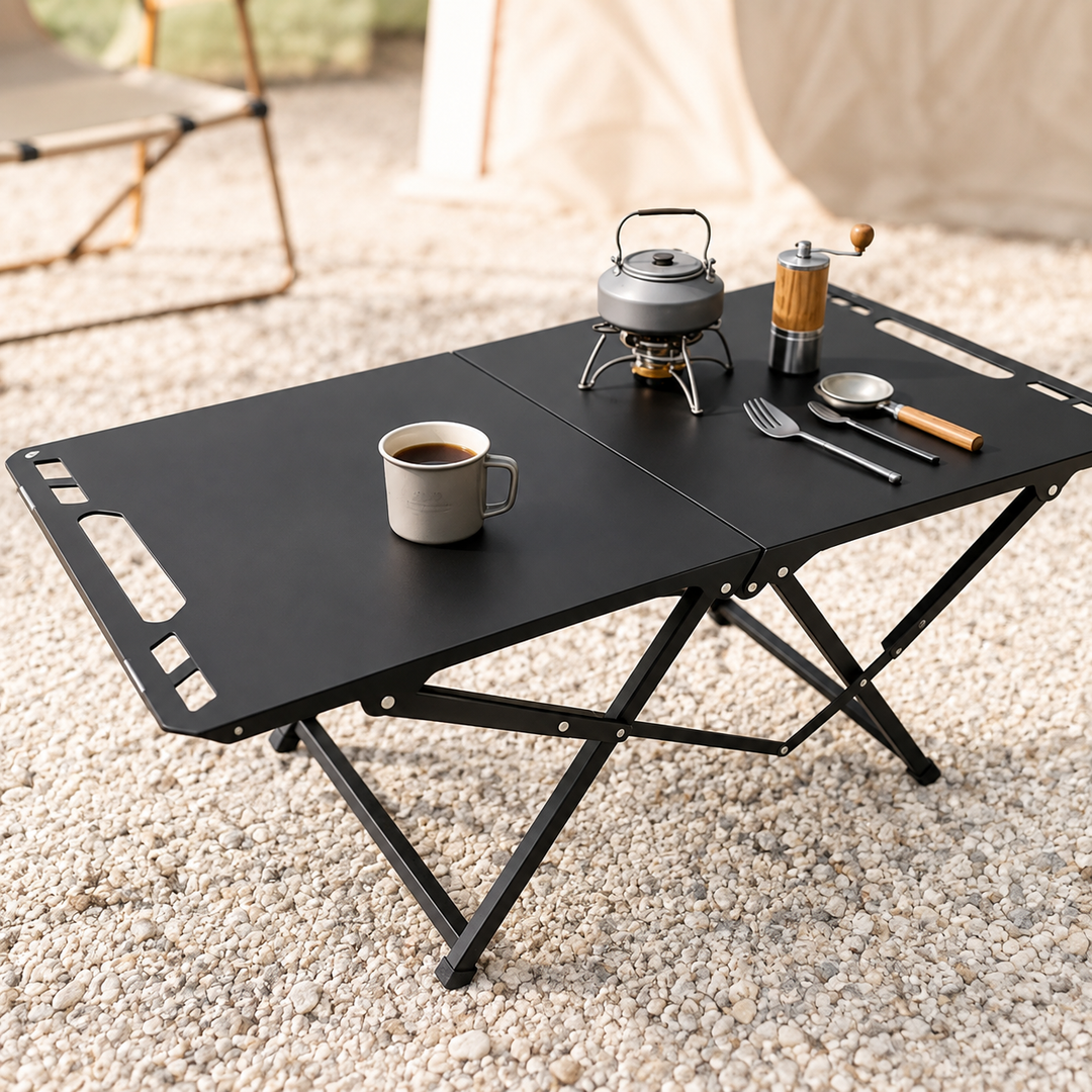 Compact portable folding camping table with reinforced steel frame Bowlift