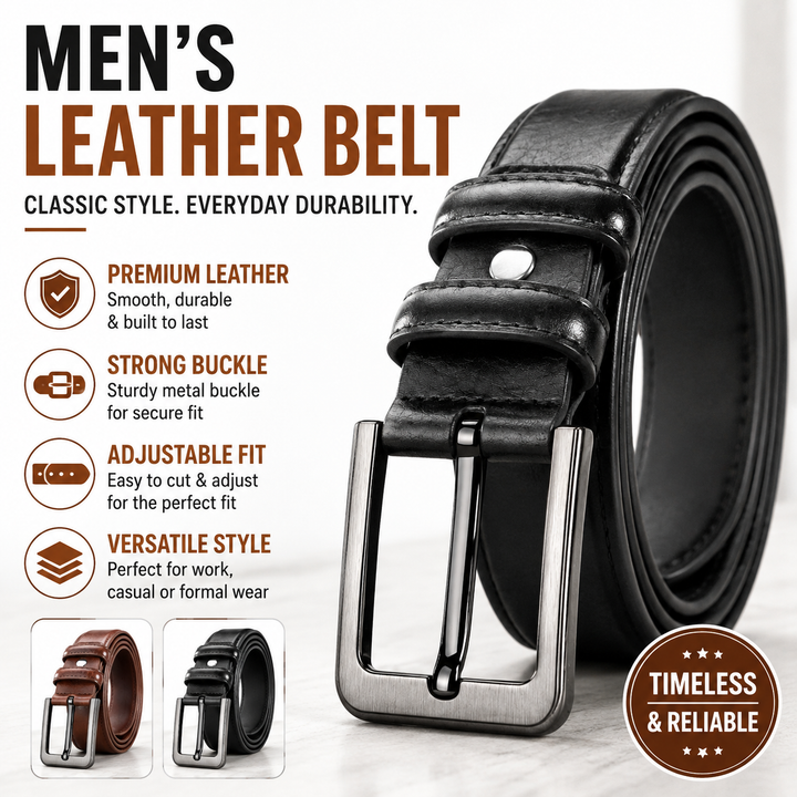Classic full-grain leather dress belt with brushed metal pin buckle Bowlift