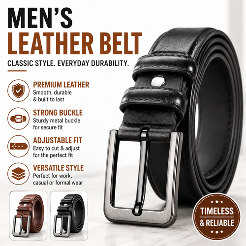 Classic full-grain leather dress belt with brushed metal pin buckle Bowlift