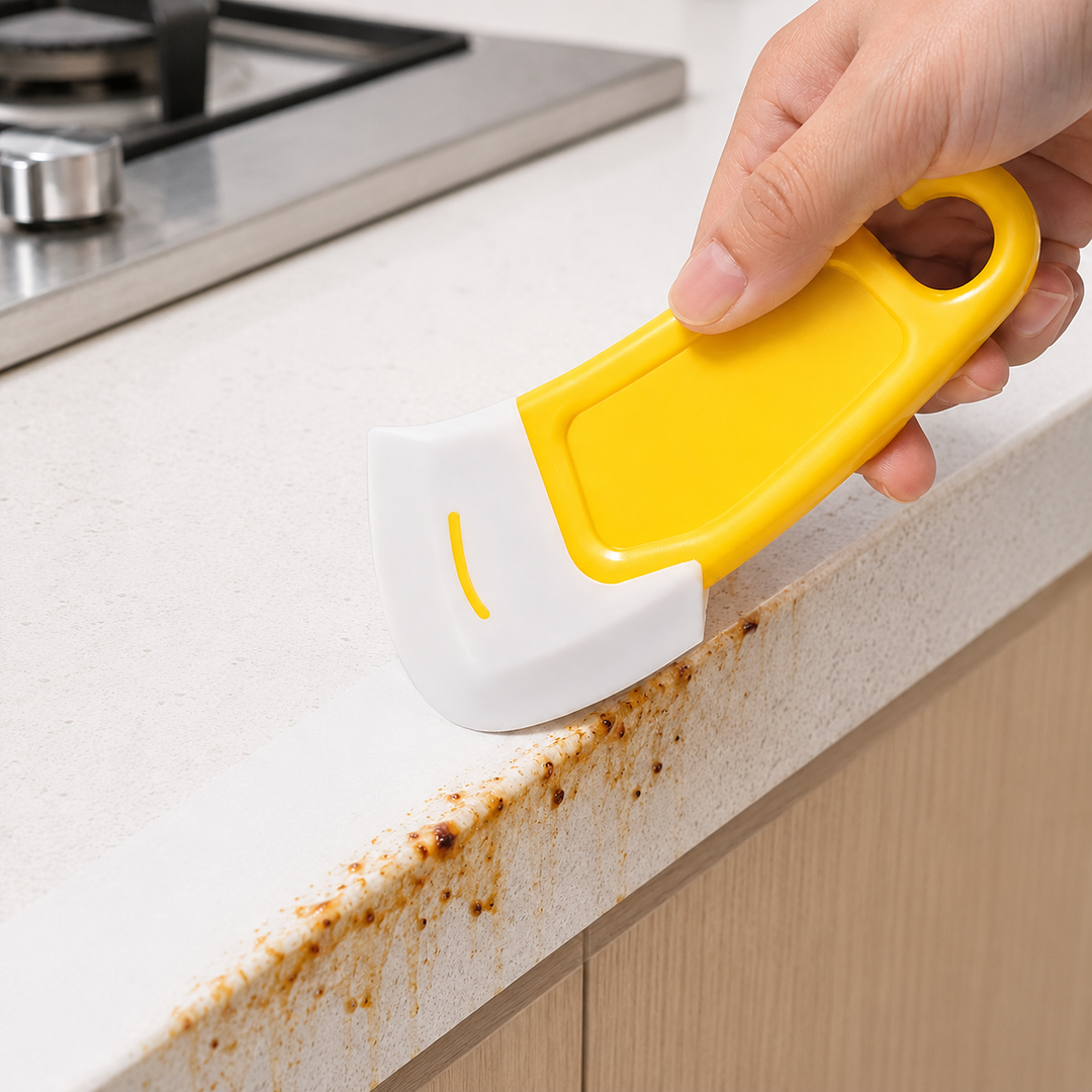 Ergonomic non-scratch pan scraper with soft-grip handle Bowlift