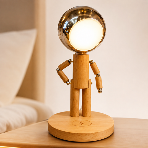 Bamboo articulated magnetic desktop lamp with mirrored orb head Bowlift