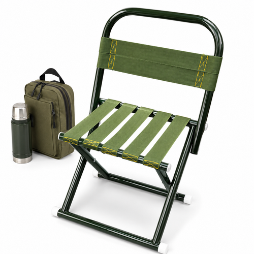 Portable folding camp stool with supportive backrest and heavy-duty webbing Bowlift