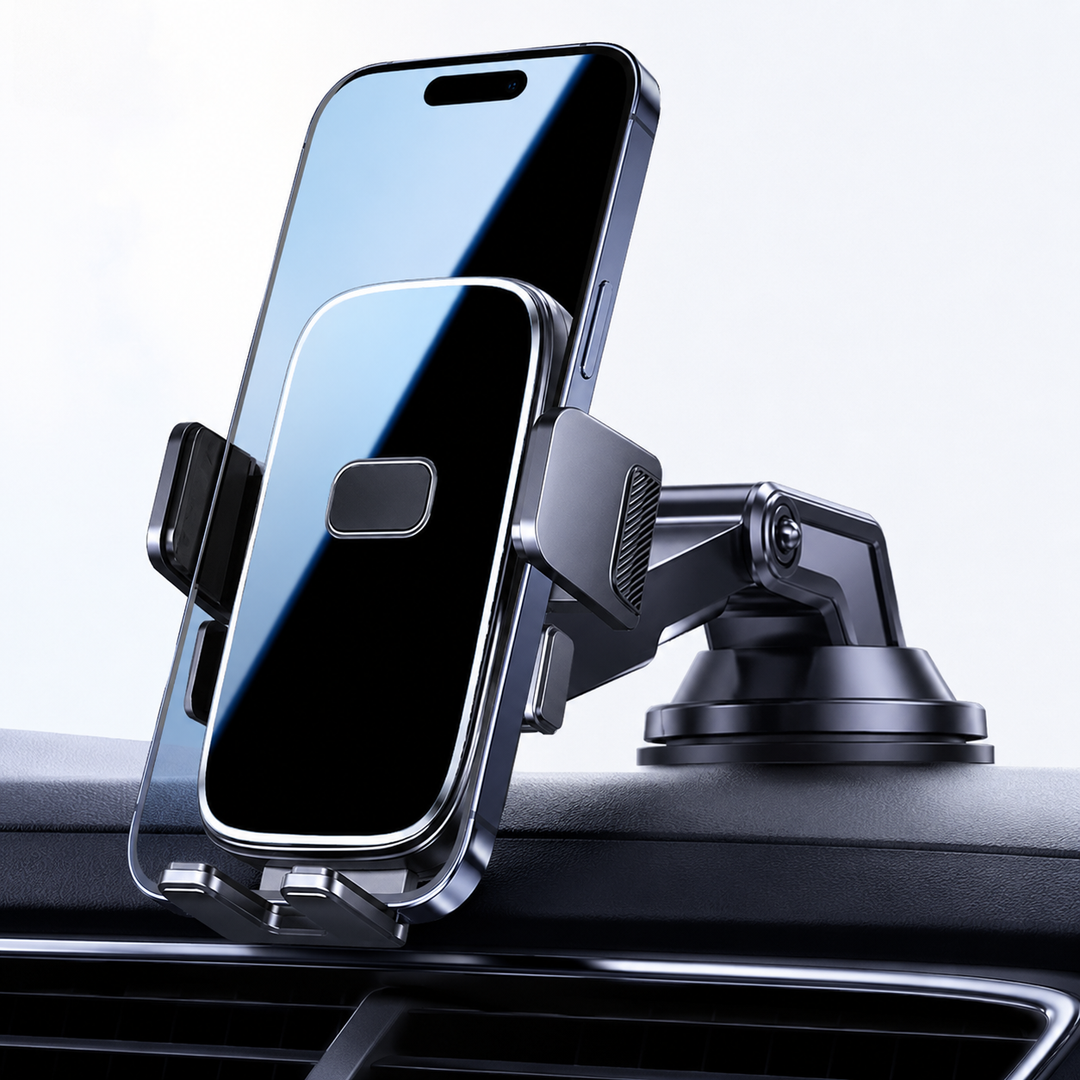 Gravity air vent phone mount with automatic clamp and Qi-compatible wireless charging pad Bowlift