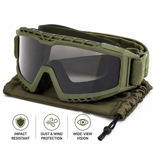 Tactical Ballistic Goggles with Anti-Fog Dual-Layer Lens and Adjustable Elastic Strap Bowlift