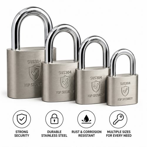 Heavy-Duty Chrome-Plated Hardened-Shackle Padlock Set Bowlift