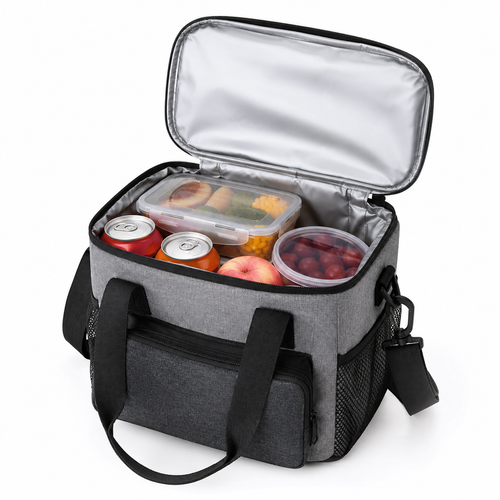 Insulated Lunch Cooler Tote Bag with Front Organizer Pocket and Adjustable Shoulder Strap Bowlift