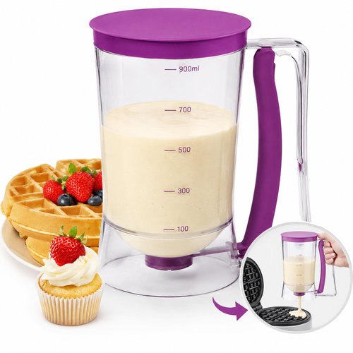 Precision Batter Dispenser Measuring Cup with Silicone Release Valve and Ergonomic Handle Bowlift