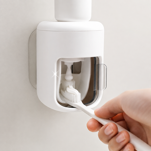 Wall-Mounted Automatic Toothpaste Dispenser with Hygienic Toothbrush Holder Bowlift