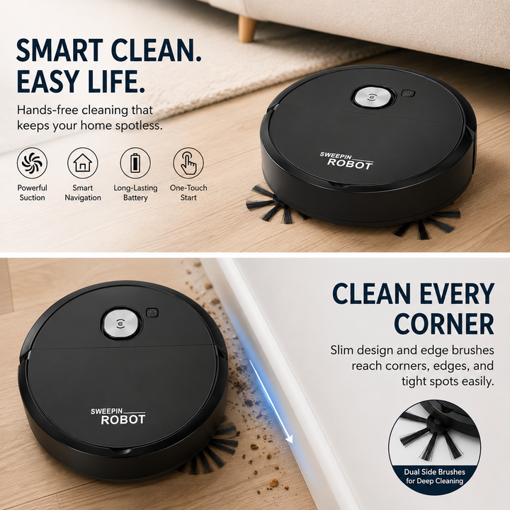 Robotic Smart Floor Sweeper Vacuum with Mop Attachment Bowlift