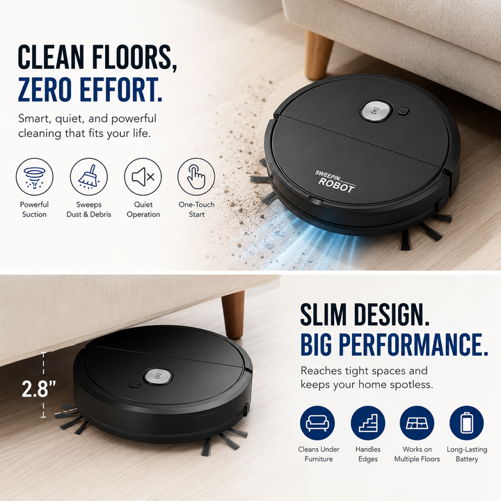 Robotic Smart Floor Sweeper Vacuum with Mop Attachment Bowlift