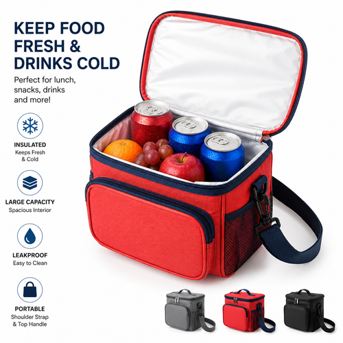 Insulated Soft-Sided Cooler Lunch Bag with Shoulder Strap and External Pockets Bowlift
