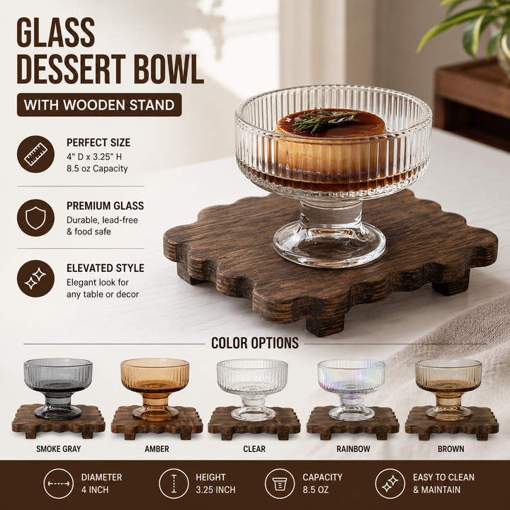 Footed glass dessert bowl with wide rim pedestal base for serving and display Bowlift