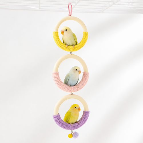 Hanging Rope-Wrapped Wooden Ring Chew and Perch Bird Toy Bowlift