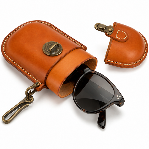 Vintage Leather Sunglasses Case with Brass Clasp Bowlift