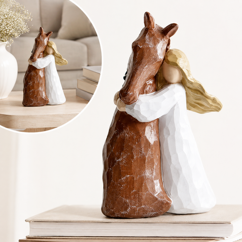 Handcrafted Resin Horse Hug Figurine Home Decor Sculpture Bowlift