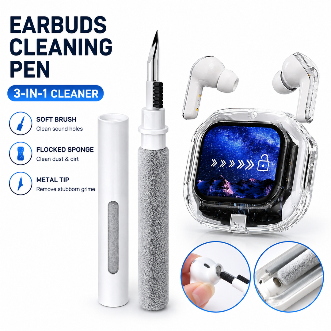 Bluetooth Earbud Cleaning Pen with Microfiber Swab and Precision Pick Bowlift
