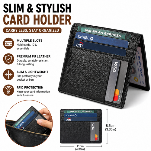 Slim Pebbled Leather Minimalist Card Wallet Bowlift