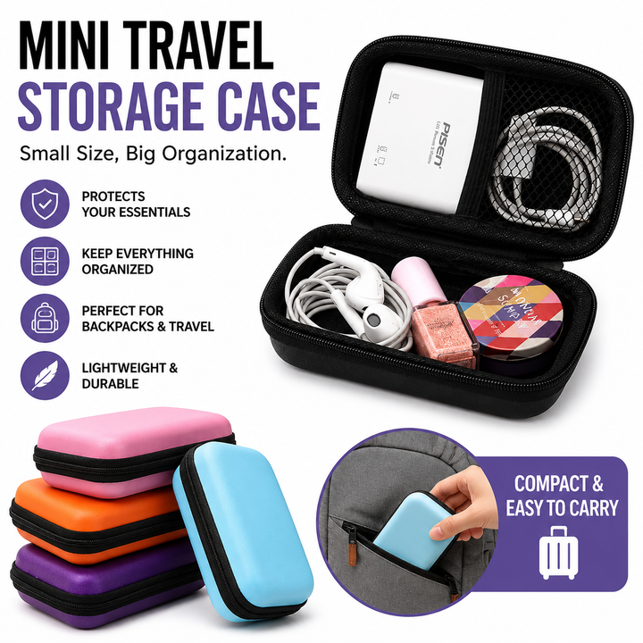 Compact Hard Shell Zippered Electronics Accessory Case Bowlift