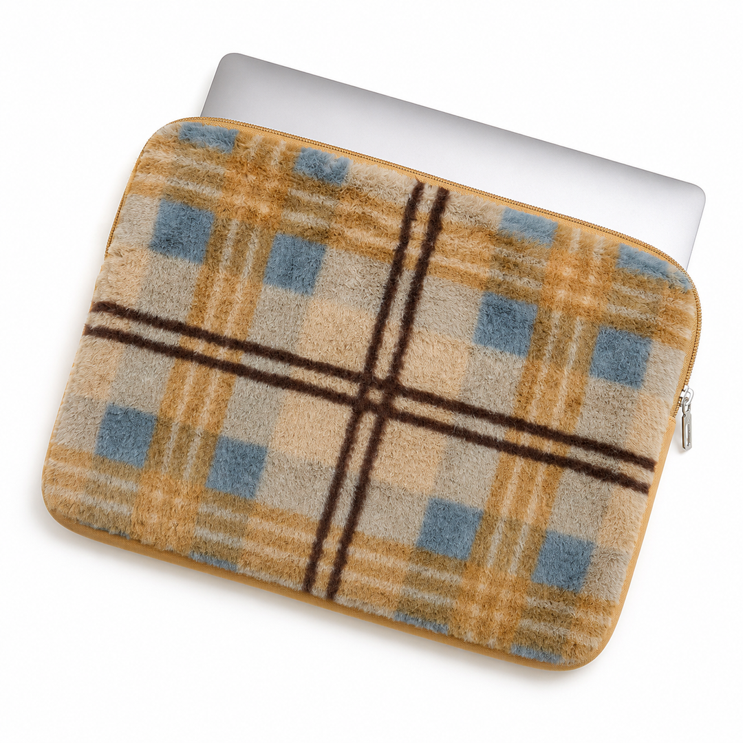 Reversible plush plaid and smooth neoprene laptop sleeve protective case Bowlift