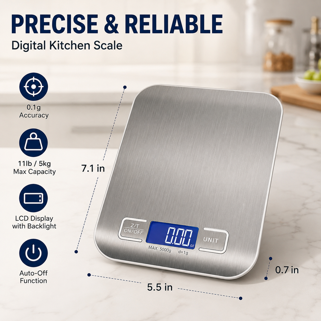 Brushed stainless steel digital kitchen scale with tare and multi-unit conversion Bowlift