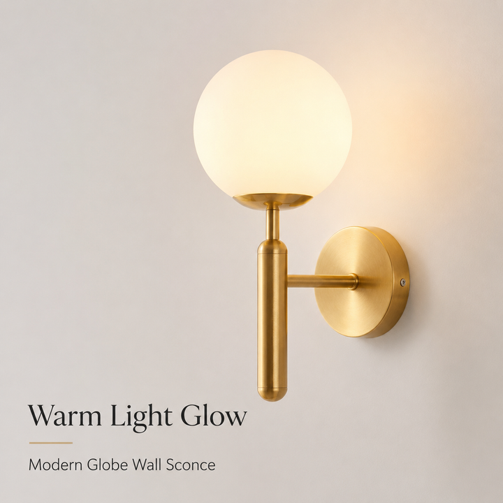 Modern wall sconce with opal glass globe and minimalist vertical stem Bowlift