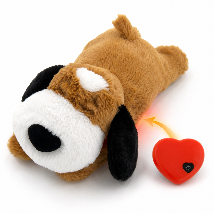Plush heated cuddle dog pillow with heart remote control Bowlift