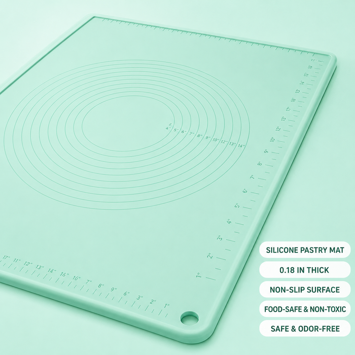 Silicone pastry and dough rolling mat with nonstick measurement grid and concentric circle guides Bowlift