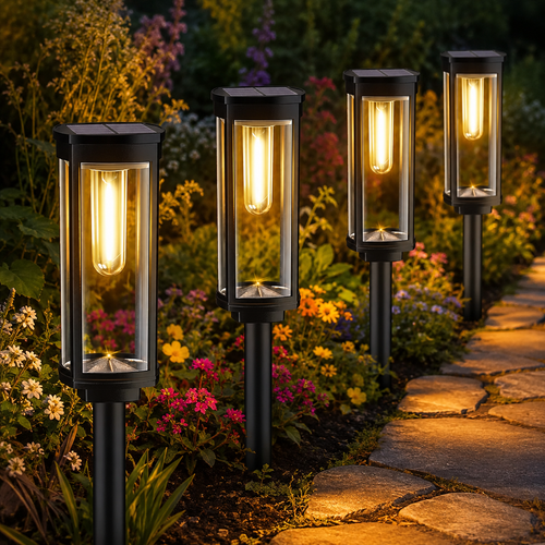 Weatherproof Outdoor Solar Pathway Lantern with Vintage Filament Bulb Effect and Heavy Duty Ground Stake Bowlift