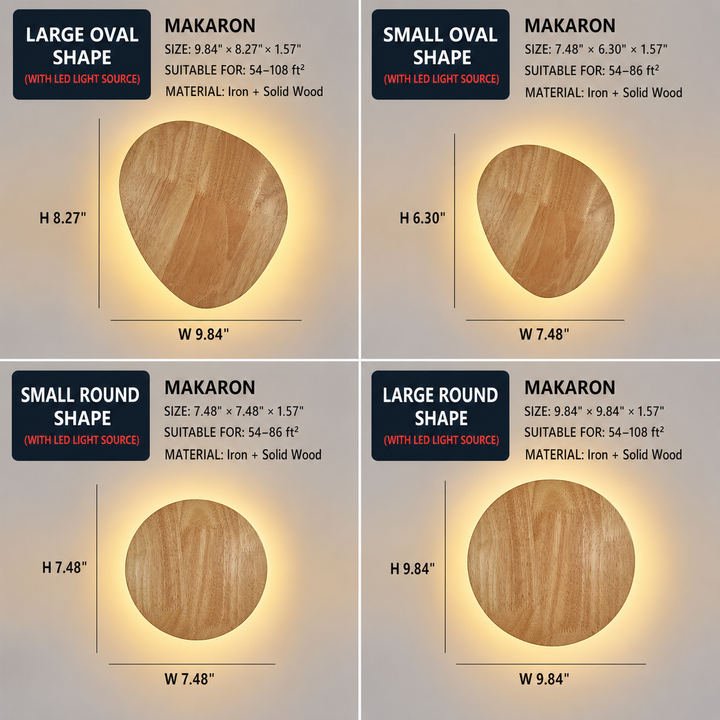 Organic pebble-shaped LED wall sconce solid wood face warm ambient backlight Bowlift