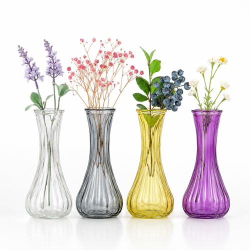 Handblown glass bud vase with fluted neck and weighted base Bowlift