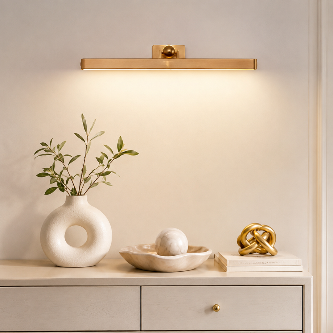Minimalist Floating Wall Lamp with Brass Ball Accent in Solid Beech Wood Bowlift