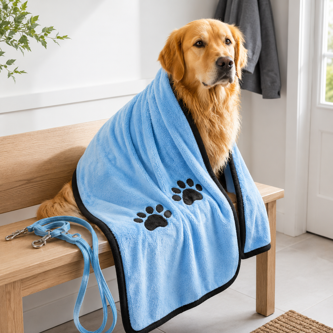 Super-absorbent microfiber pet drying blanket with paw-print design Bowlift