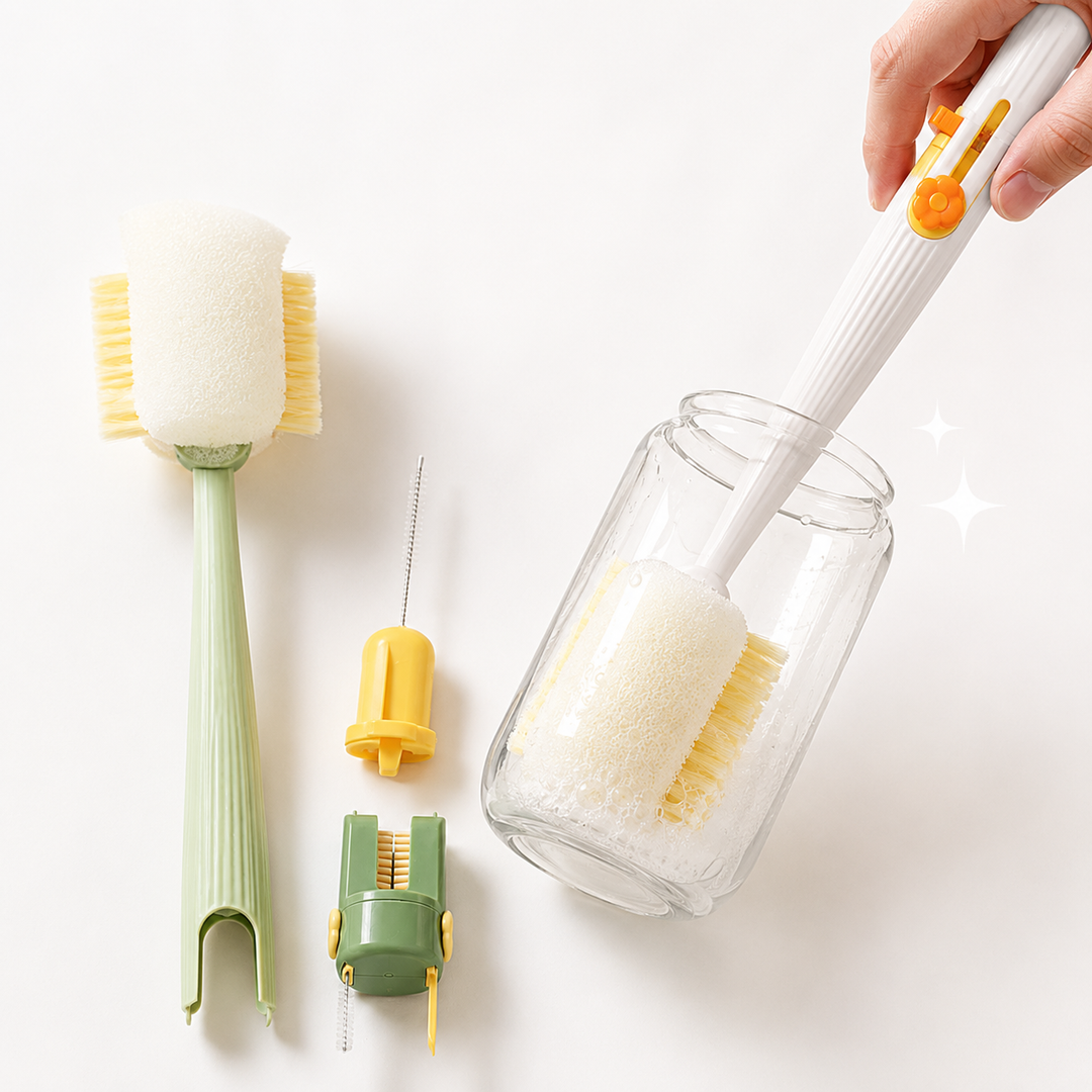 Ergonomic long-handle bottle and straw cleaning brush set with replaceable sponge head Bowlift
