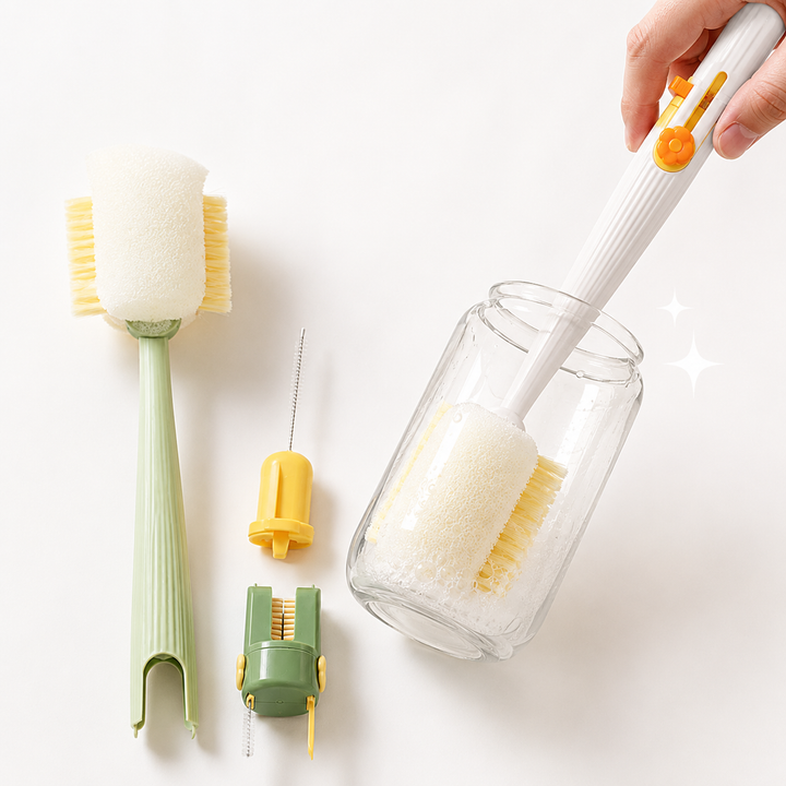 Ergonomic long-handle bottle and straw cleaning brush set with replaceable sponge head Bowlift