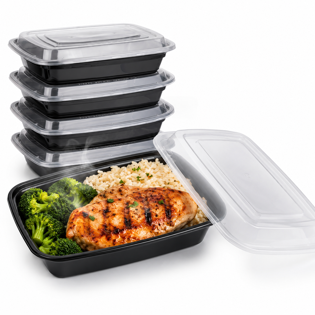 Microwave safe rectangular meal prep container with snap-lock lid and stackable base Bowlift
