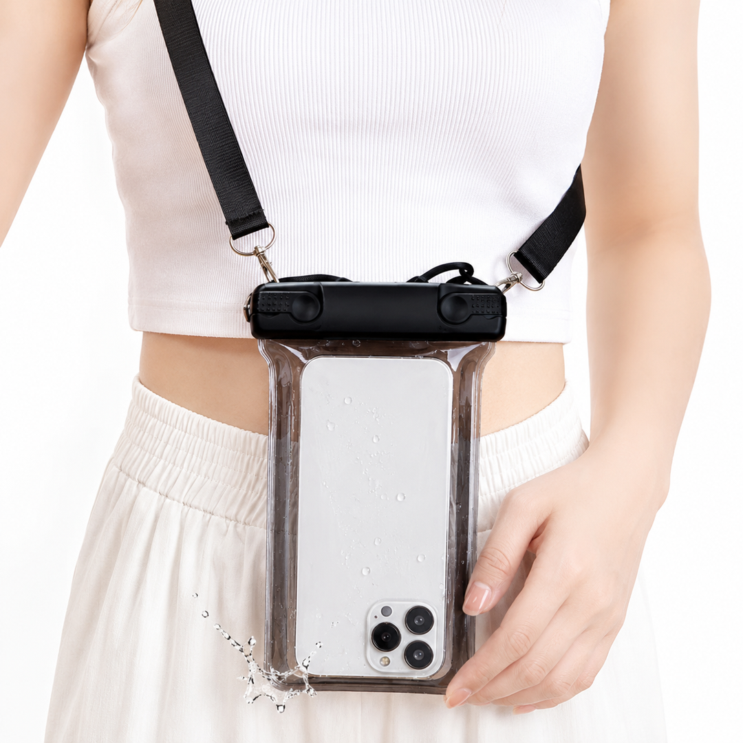 Waterproof phone pouch with adjustable lanyard and transparent touch-sensitive sleeve Bowlift