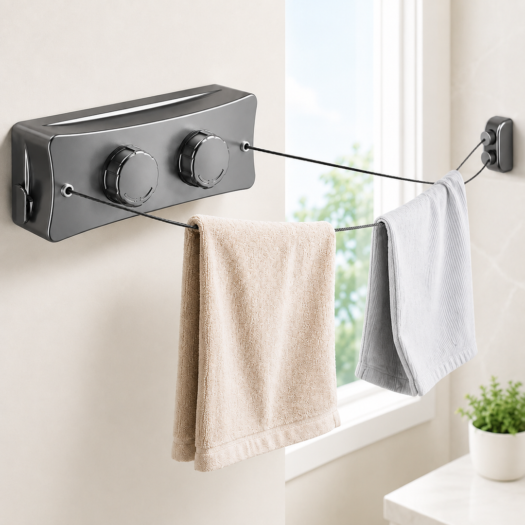 Retractable stainless steel clothesline tensioner with wall bracket Bowlift