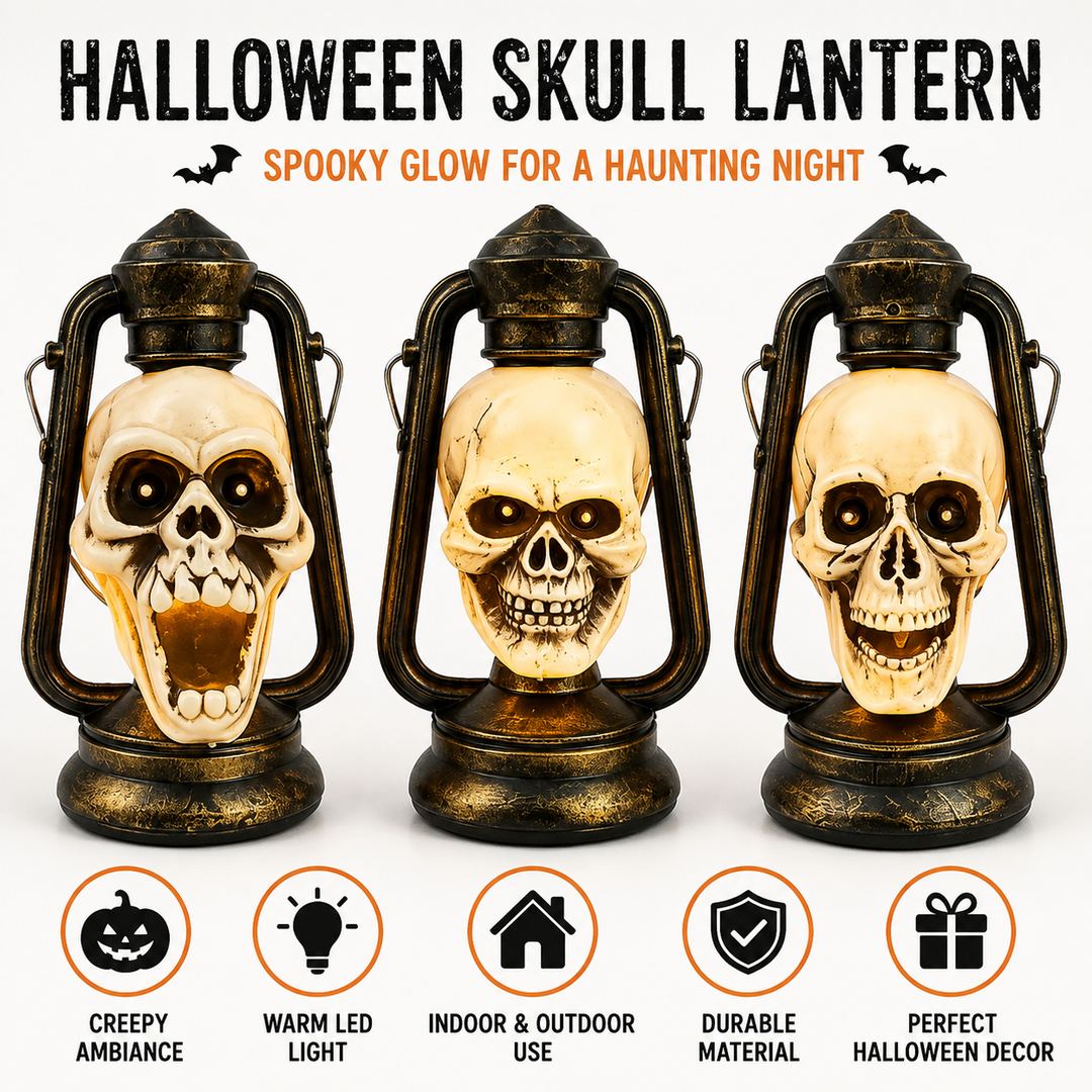Vintage Metal LED Skull Lantern Table Centerpiece Bowlift