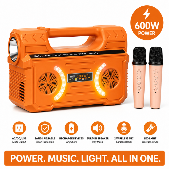 Portable Lithium LiFePO4 Power Station with Car Jump-Start, LED Spotlight and Bluetooth Speaker Bowlift