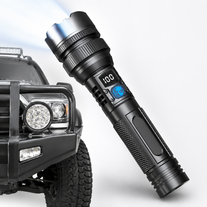 Rechargeable Tactical Zoomable LED Flashlight with Digital LCD Battery Indicator Bowlift