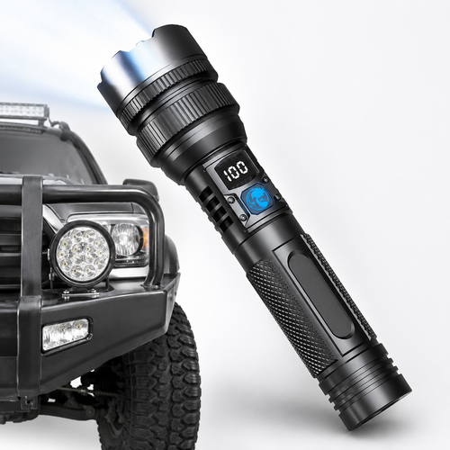 Rechargeable Tactical Zoomable LED Flashlight with Digital LCD Battery Indicator Bowlift