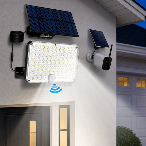 Solar PIR Motion Sensor LED Outdoor Floodlight Panel with Remote and Mounting Brackets Bowlift