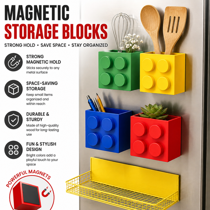 Magnetic Building-Block Style Fridge Storage Caddy Bowlift