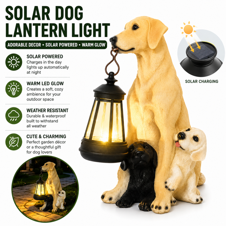Outdoor Solar LED Lantern Boxer Dog Statue Bowlift