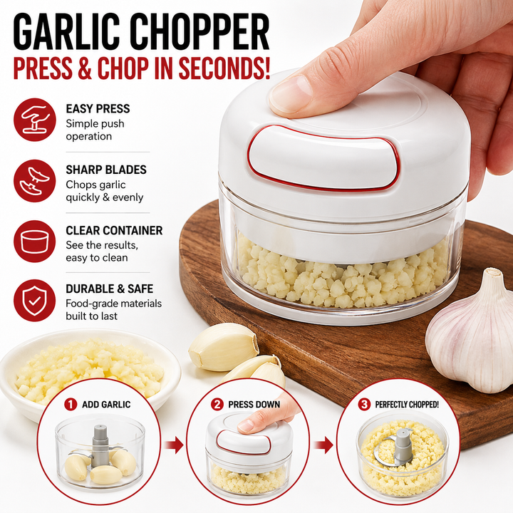 Compact Manual Food Chopper with Pull-String Multi-Blade Bowlift